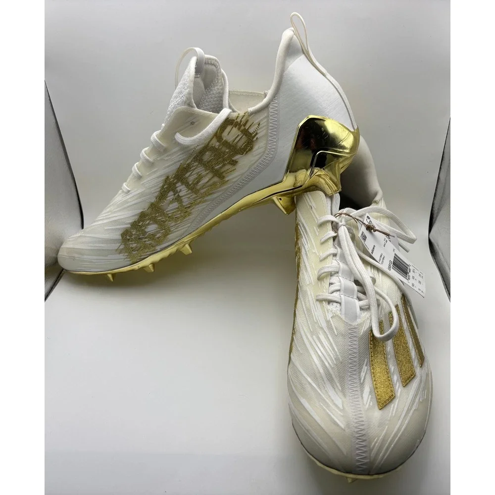 Adidas Adizero Football Cleats Mens Size 15 White Gold Metallic New